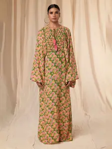 Masaba Little Graden Floral Printed Kimono Sleeves Crepe A-Line Maxi Dress