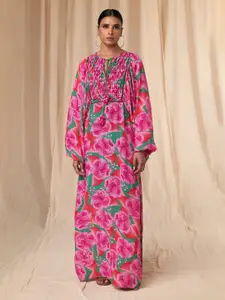 Masaba Ariel Floral Printed Kimono Sleeves Smocked Kaftan Dress