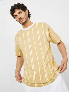 Styli Men Striped Pure Cotton Oversized Jersey T-shirt