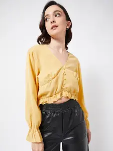 MAGRE Yellow Puff Sleeve Georgette Crop Top