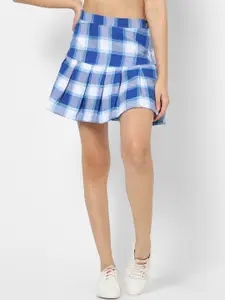 VASTRADO Checked Pure Cotton Mini Flared Skirt