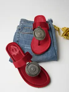 Shoetopia Women Embellished Suede Open Toe Flats