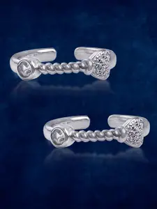 Taraash Set Of 2 925 Sterling Silver CZ-Studded Toe Rings