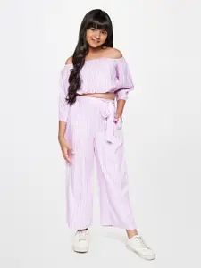 AND Girls Striped Off-Shoulder Top With Palazzos Set