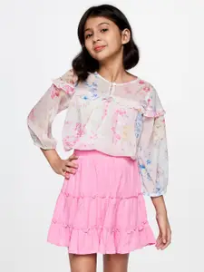 AND Girls Floral Printed Top With Skirt Set