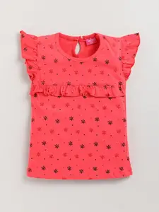 Redden Girls Floral Printed Ruffled Pure Cotton Top