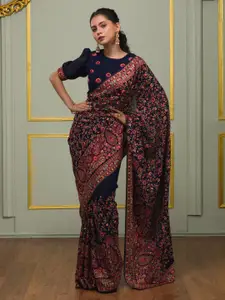 Koskii Paisley Embroidered Poly Georgette Saree With Blouse Piece
