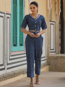 Juniper Blue Striped Pure Cotton Top With Trousers