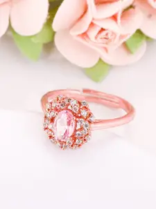 GIVA GIVA Rose Gold-Plated Stone-Studded Flower Shaped Sterling Silver Finger Ring