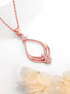 GIVA GIVA 925 Sterling Silver Rose Gold-Plated CZ-Studded Pendant With Link Chain