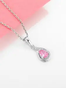 GIVA GIVA 925 Sterling Silver Rhodium-Plated Stone-Studded & Raindrop-Charm Pendant With Chain