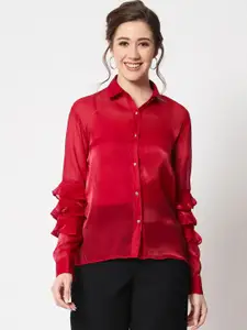 CHARMGAL Classic Spread Collar Ruffled Party Shirt