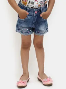 V-Mart Girls Mid-Rise Washed Cotton Denim Shorts