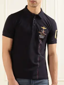 Aeronautica Militare Typography Printed Polo Collar Cotton T-Shirt