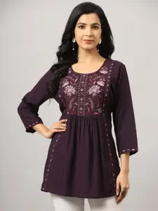 Amchoor Floral Embroidered Round Neck Empire Top