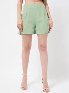 MAGRE Women Green High-Rise Regular Shorts