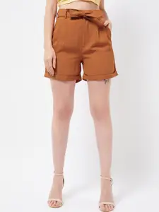 MAGRE Women Brown High-Rise Regular Shorts