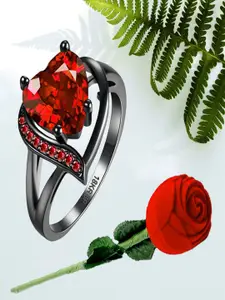 UNIVERSITY TRENDZ Silver Plated Heart Shaped Ring With Artificial Red Rose