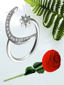 UNIVERSITY TRENDZ UNIVERSITY TRENDZ Silver-Plated Crystal Stone-Studded Finger Ring
