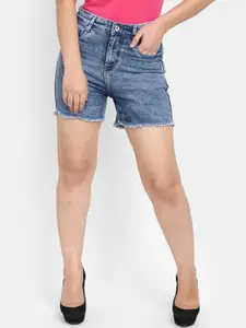 V-Mart Women Mid-Rise Washed Cotton Denim Shorts