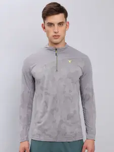 Technosport Self Design High Neck Antimicrobial Slim Fit T-shirt