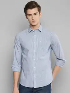 Allen Cooper Vertical Striped Spread Collar Cotton Casual Shirt