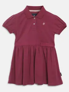Beverly Hills Polo Club Girls Shirt Collar Puff Sleeves Fit and Flare Dress