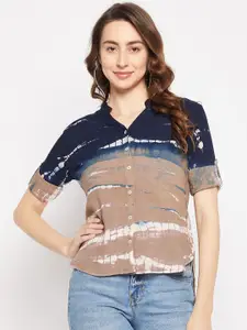 Ruhaans Classic Fit Tie And Dye Roll Up Sleeves Casual Shirt