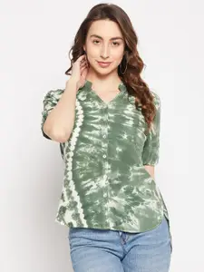 Ruhaans Classic Fit Tie And Dye Roll Up Sleeves Casual Shirt