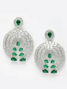 Aazeen Rhodium-Plated AD Stone Studded Contemporary Drop Earrings