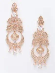 Aazeen Rose Gold-Plated Floral AD Studded Drop Earrings