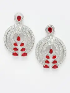 Aazeen Rhodium-Plated Contemporary AD Studded Drop Earrings
