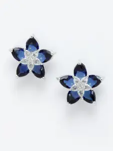 Aazeen Rhodium Plated Floral Drop Earrings