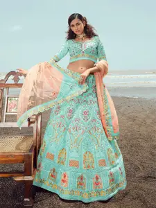 ODETTE Embroidered Semi-Stitched Lehenga & Unstitched Blouse With Dupatta