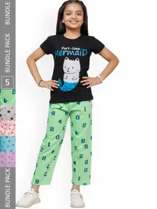 IndiWeaves Kids Girls Pack of 5 Printed Cotton Lounge Pants