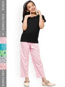 IndiWeaves Kids Girls Pack of 5 Printed Cotton Lounge Pants