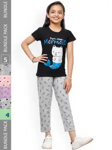IndiWeaves Kids Girls Pack of 3 Pure Cotton Printed Lounge Pants