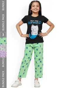 IndiWeaves Kids Girls Pack of 3 Printed Cotton Lounge Pants