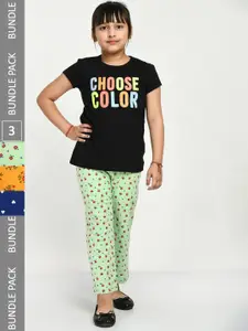 IndiWeaves Kids Girls Pack of 3 Printed Cotton Lounge Pants
