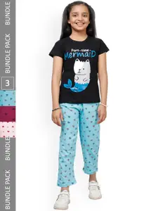 IndiWeaves Kids Girls Pack of 3 Pure Cotton Printed Lounge Pants