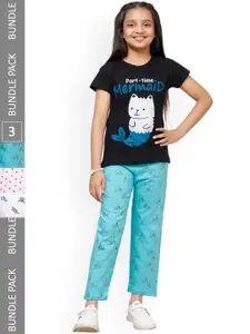 IndiWeaves Girls Pack Of 3 Cotton Printed Lounge Pants