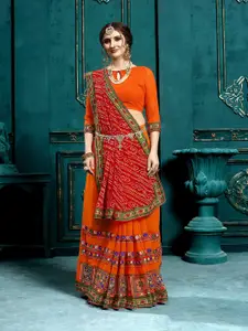 SERONA FABRICS Bandhani Printed Embroidered Pure Georgette Saree