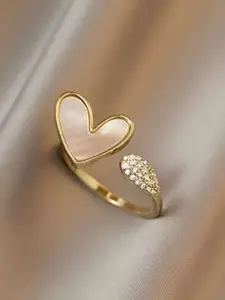 VIEN Gold-Plated CZ-Studded Adjustable Finger Ring