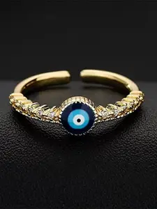 VIEN Gold-Plated CZ-Studded Devils Eye Adjustable Finger Ring