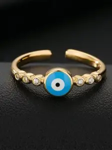 VIEN Gold-Plated Stone-Studded Adjustable Finger Ring