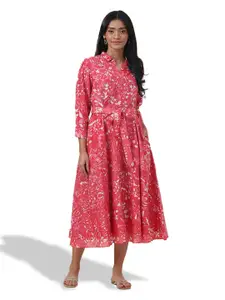 Fabindia Floral Print Fit & Flare Midi Cotton Dress