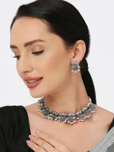 OOMPH Bead-Studded Alloy Necklace & Earrings Set