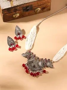 Yellow Chimes Silver-Toned Beaded Necklace & Earrings Set