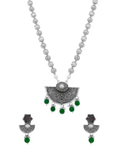 Yellow Chimes Oxidised Moon Charmed Alloy Beaded Necklace & Earrings Set