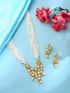 Yellow Chimes Gold-Plated Kundan-Studded & Beaded Necklace & Earrings Set